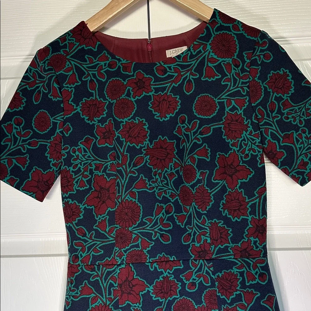 J .Crew Red Floral Short Sleeve Sheath Pencil Knee Length Dress, XS - Picture 1 of 14